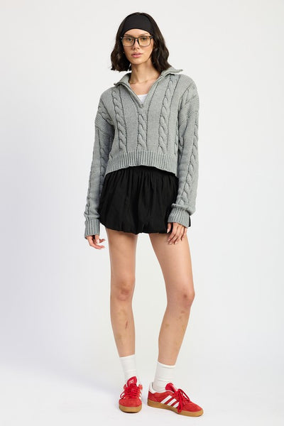 Cable Knit Sweater with Half Zip - Fashions Envy