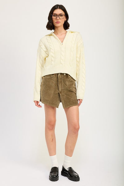 Cable Knit Sweater with Half Zip - Fashions Envy