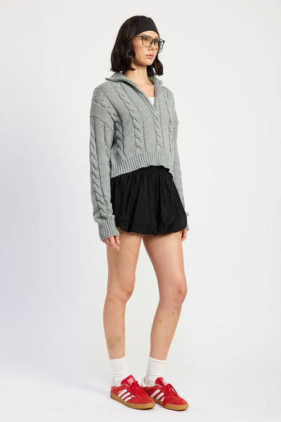 Cable Knit Sweater with Half Zip - Fashions Envy
