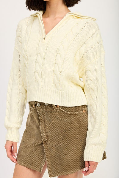 Cable Knit Sweater with Half Zip - Fashions Envy