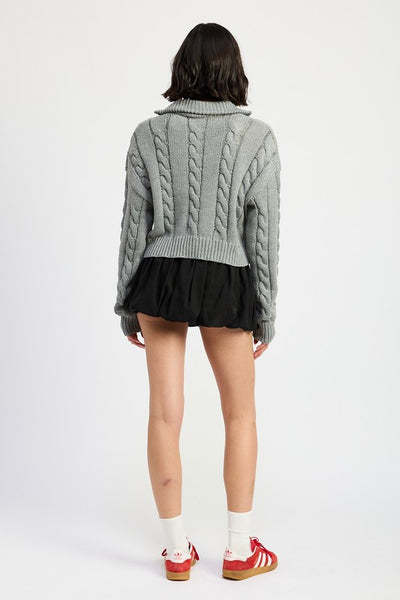 Cable Knit Sweater with Half Zip - Fashions Envy