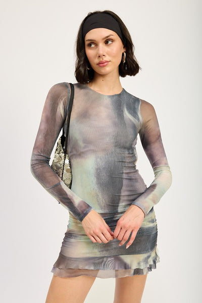 Long Sleeve Ruffled Mini Dress with Cutout