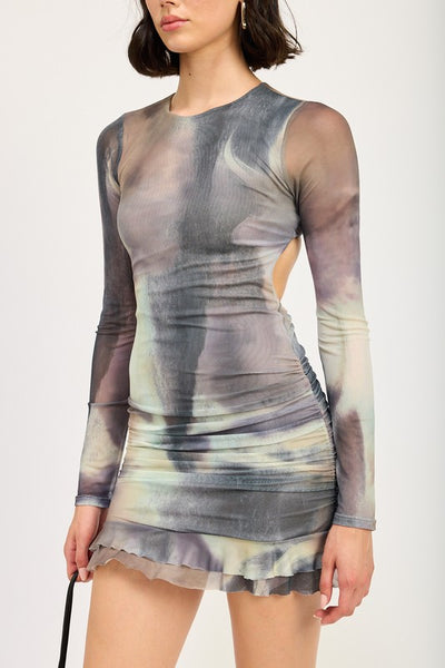 Long Sleeve Ruffled Mini Dress with Cutout