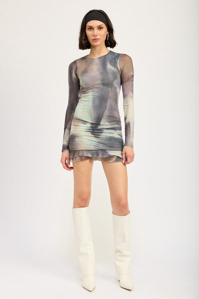 Long Sleeve Ruffled Mini Dress with Cutout