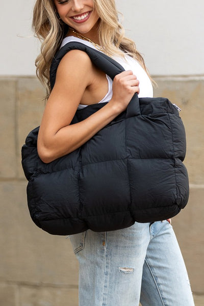 Inside Zip Pocket Daphne Puffer Tote - Fashions Envy