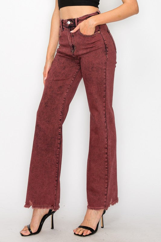 Burgundy Tummy Control High Rise Flare Jeans