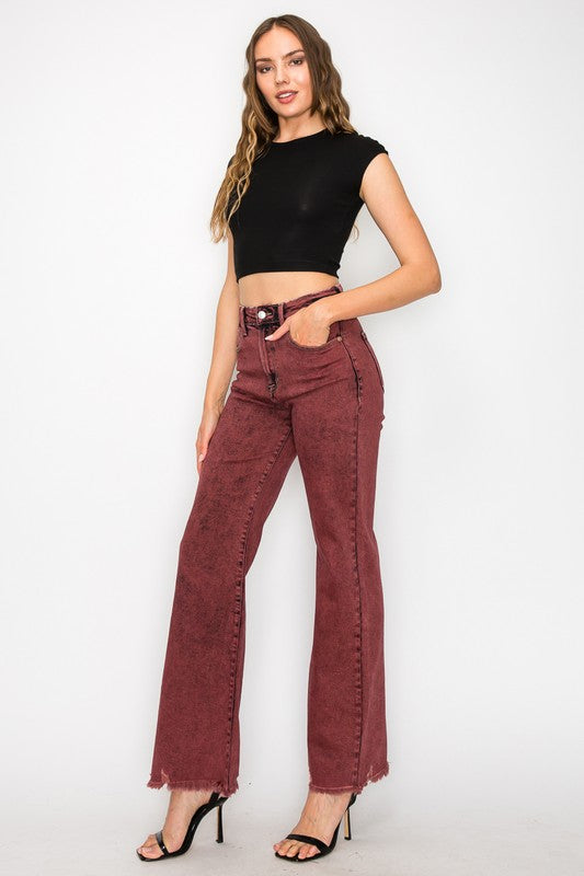 Burgundy Tummy Control High Rise Flare Jeans