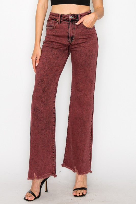 Burgundy Tummy Control High Rise Flare Jeans