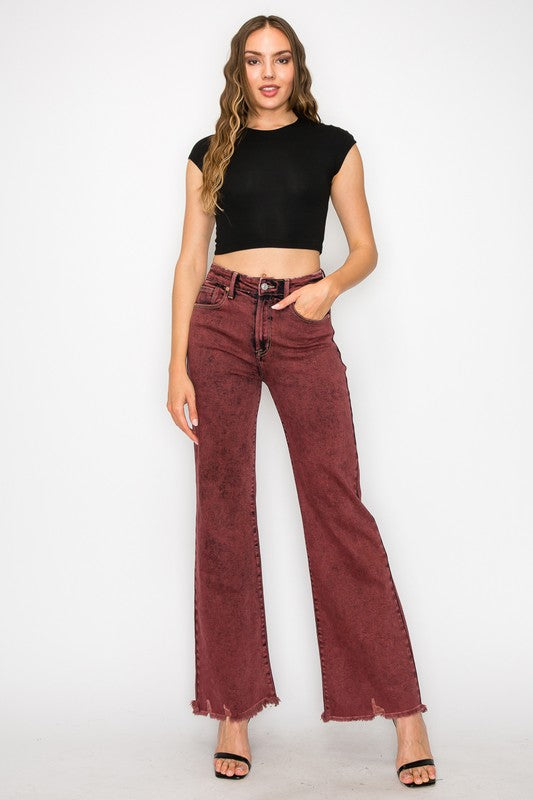 Burgundy Tummy Control High Rise Flare Jeans