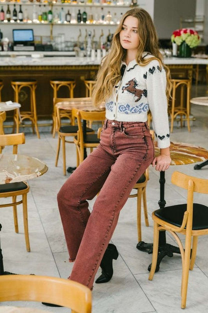 Burgundy Tummy Control High Rise Flare Jeans