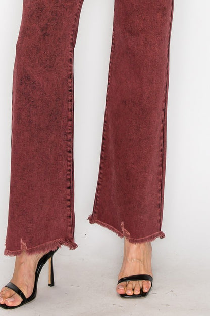 Burgundy Tummy Control High Rise Flare Jeans