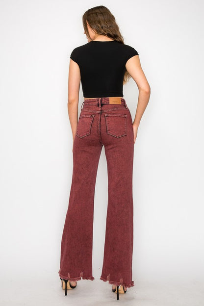 Burgundy Tummy Control High Rise Flare Jeans