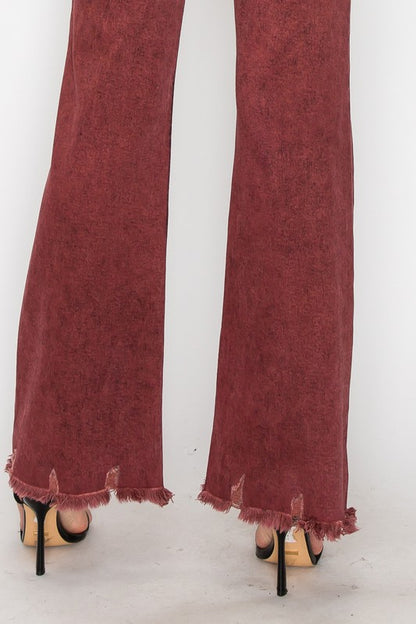 Burgundy Tummy Control High Rise Flare Jeans