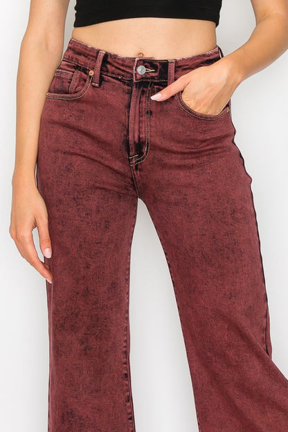 Burgundy Tummy Control High Rise Flare Jeans