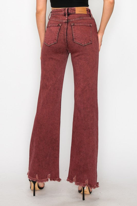 Burgundy Tummy Control High Rise Flare Jeans