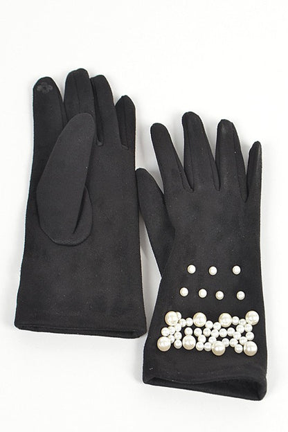 Iconic Pearl Embellished Sueded Smart Gloves