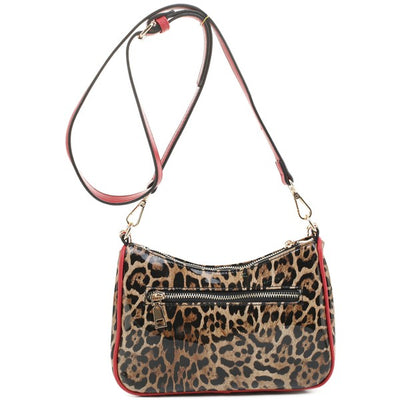 Glossy Leopard Chain Link Crossbody Satchel - Fashions Envy