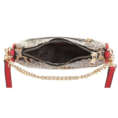 Glossy Leopard Chain Link Crossbody Satchel - Fashions Envy