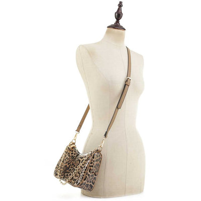 Glossy Leopard Chain Link Crossbody Satchel - Fashions Envy