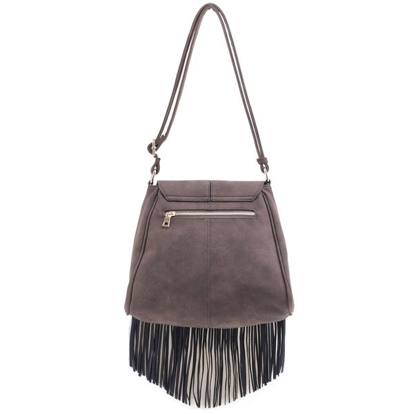 Faux Suede Fringe Flap Crossbody Bag