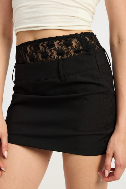 Peekaboo Lace Trim Mini Skirt