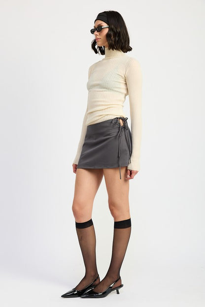 Low Waist Mini Skirt with Ribbon Ties