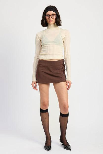 Low Waist Mini Skirt with Ribbon Ties