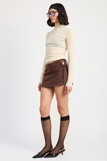 Low Waist Mini Skirt with Ribbon Ties