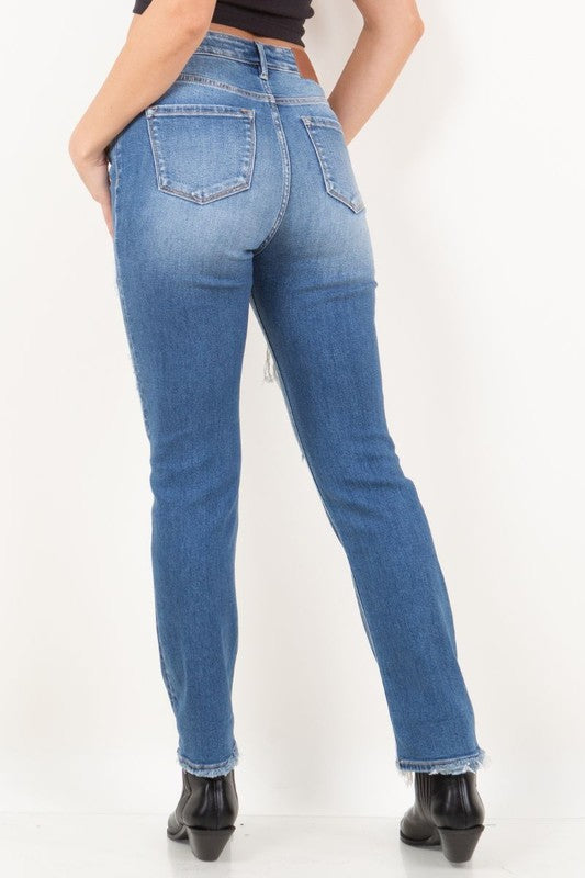 Mesh Tummy Control High Rise Straight Denim Jeans