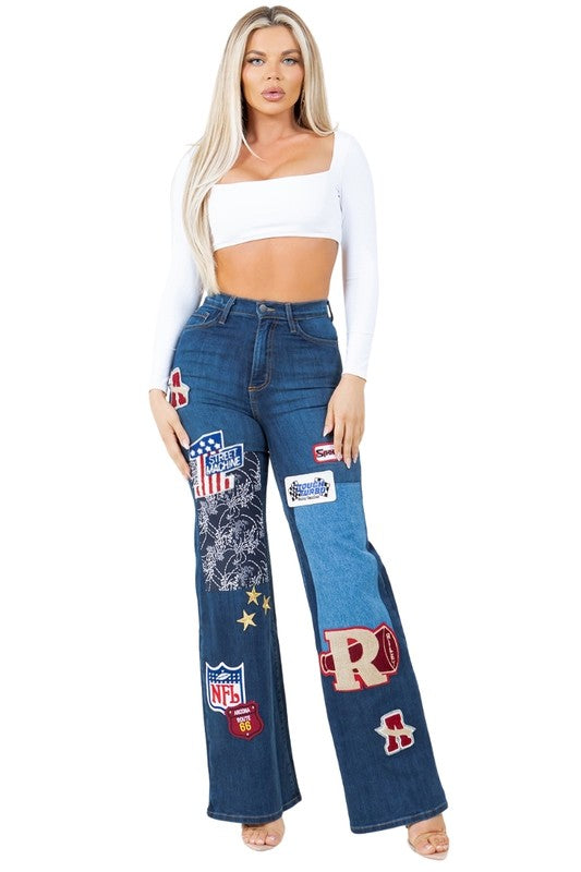 Brooklyn Varsity Patchwork Dark Wash Jeans