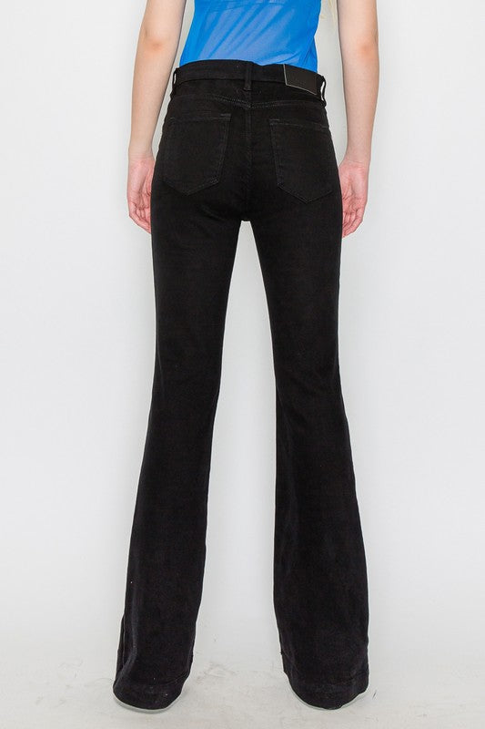 Embellished High Rise Cross Over Black Flare Jeans