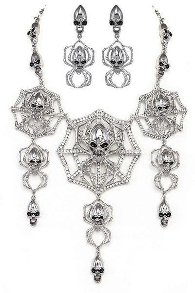 Crystal Spiderweb Statement Necklace Set - Fashions Envy