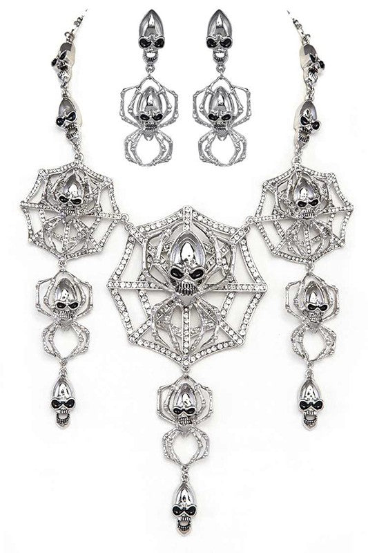 Crystal Spiderweb Statement Necklace Set