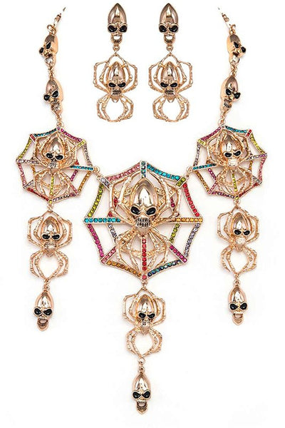 Crystal Spiderweb Statement Necklace Set - Fashions Envy