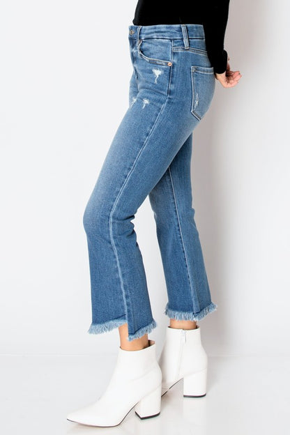 Super Stretch Corset Crop Fray Hem Denim Jeans