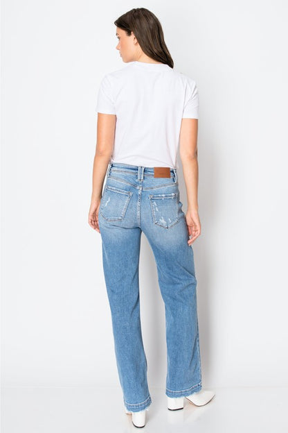 Tummy Control Relaxed Straight Leg High Rise Denim Jeans