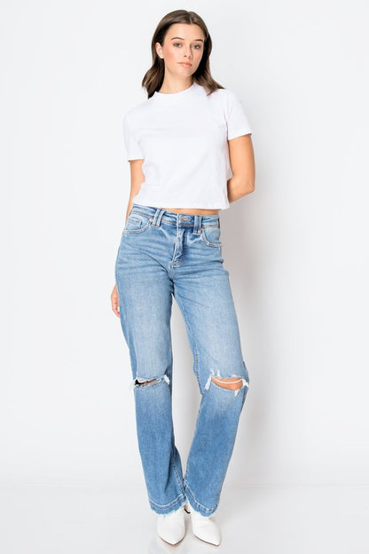 Tummy Control Relaxed Straight Leg High Rise Denim Jeans