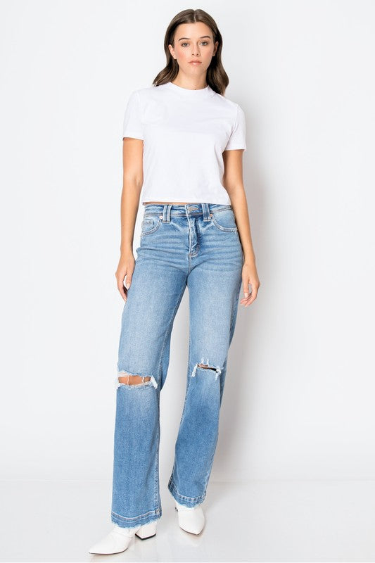 Tummy Control Relaxed Straight Leg High Rise Denim Jeans