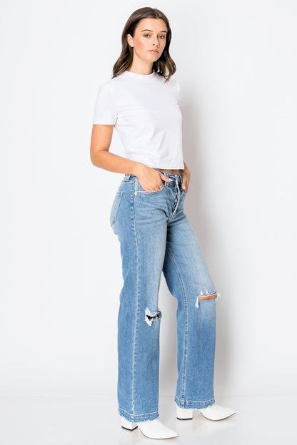 Tummy Control Relaxed Straight Leg High Rise Denim Jeans