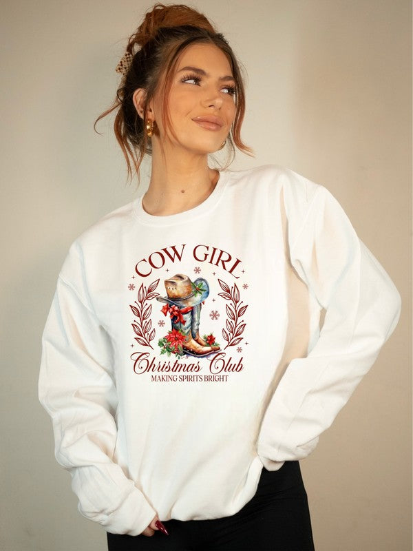 Cowgirl Christmas Club Cozy Crewneck Sweatshirt