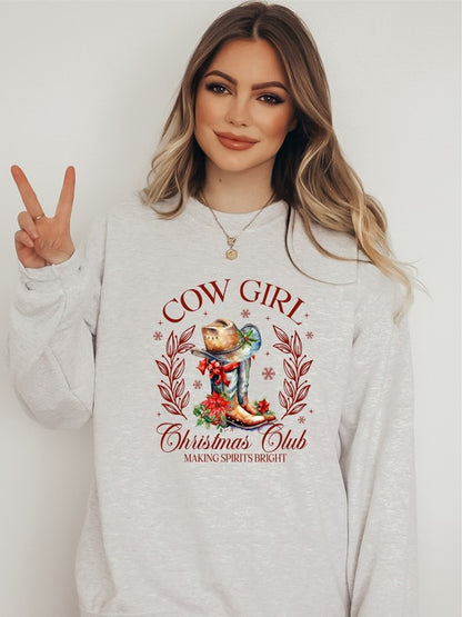 Cowgirl Christmas Club Cozy Crewneck Sweatshirt