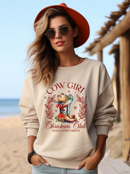 Cowgirl Christmas Club Cozy Crewneck Sweatshirt