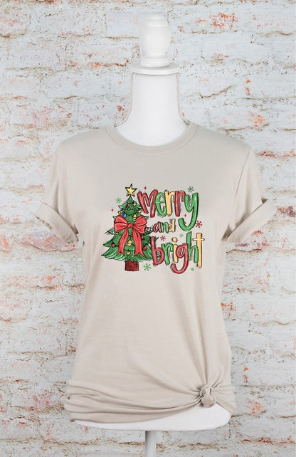 Merry and Bright Christmas Holiday Graphic Tee