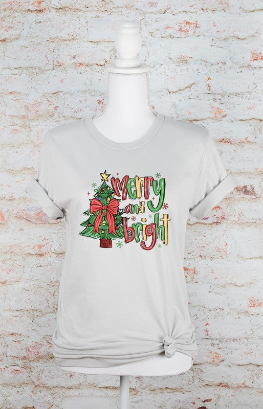 Merry and Bright Christmas Holiday Graphic Tee