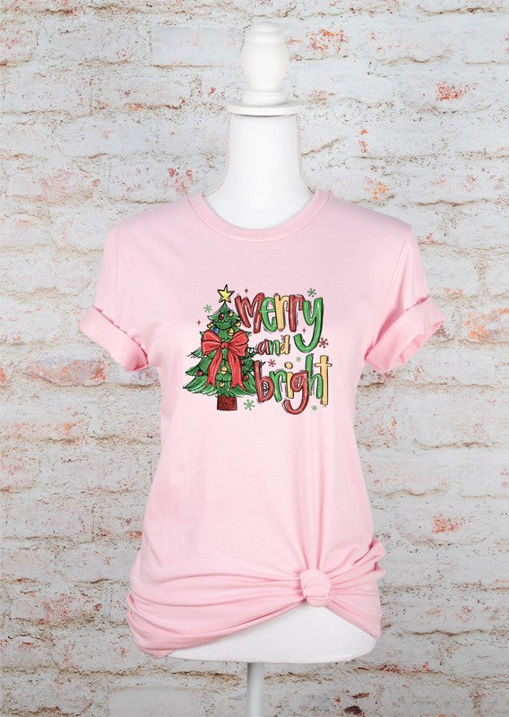 Merry and Bright Christmas Holiday Graphic Tee