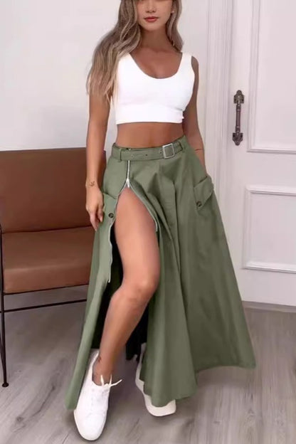 Adjustable D-Ring Long Maxi Skirt