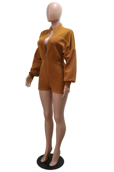 Brown Fuzzy Teddy Long Sleeve Romper