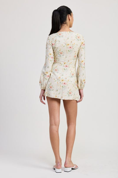 Floral Long Sleeve Sweetheart Neck Mini Dress