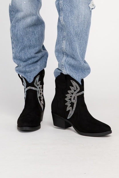 Slip On Rhinestone Western 2.3" Booties