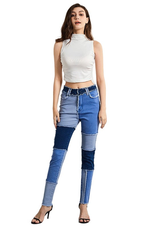 Multi-color Five-pocket Denim Skinny Jeans